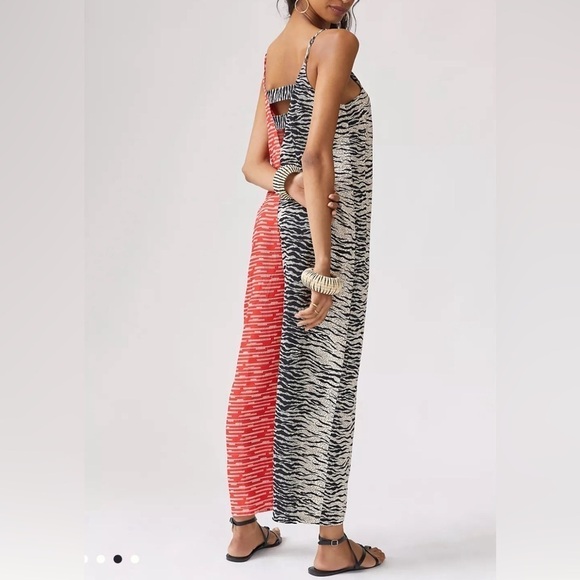 NWOT Anthropologie Black Red Tan Corey Lynn Carter  Zebra Contrast Jumpsuit - Picture 2 of 12